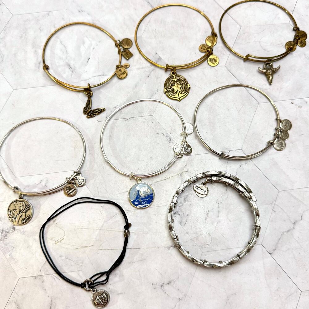 Lot of 12 Alex and Ani Bracelets Mixed Metals Charms Vintage Sister Seas Drama